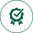 Certification ribbon with checkmark emblem