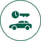 Vehicle hire symbol with clock